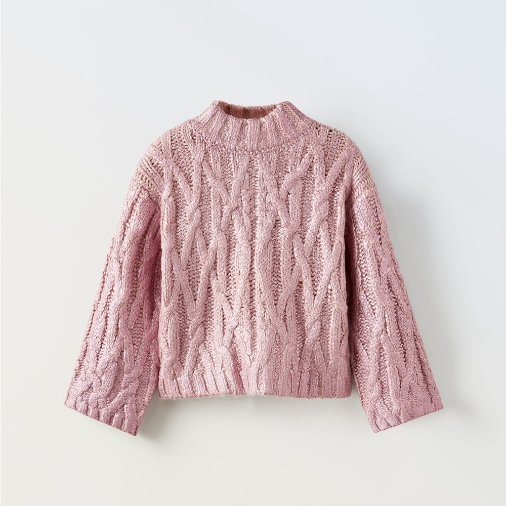 Zara pink metallic cable knit sweater